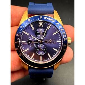 Invicta 38406 Aviator Nomad Rose Gold Case Blue 45mm Dial Silicone Strap Watch